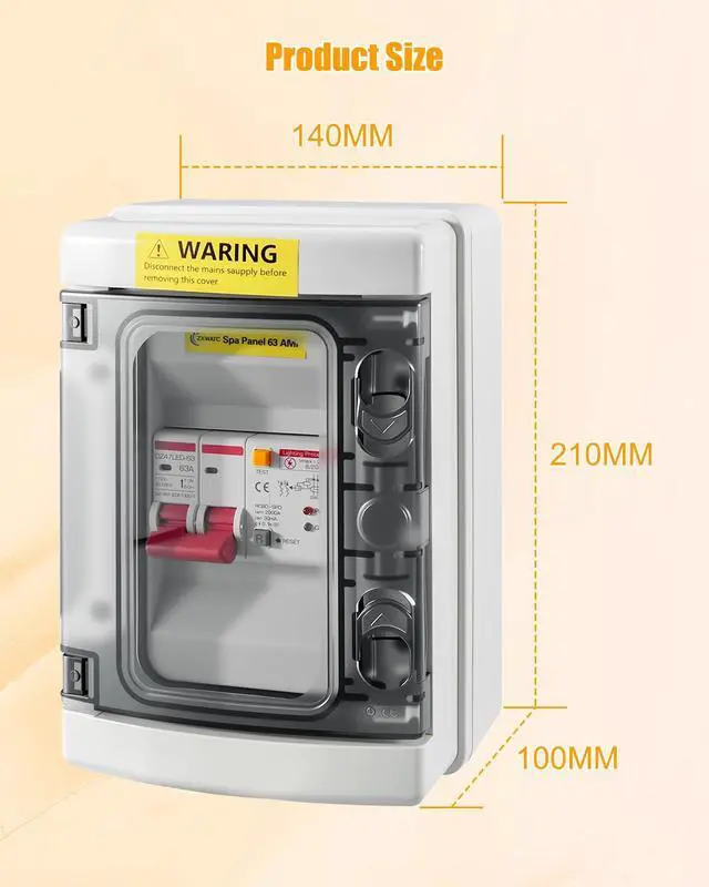 Alt view image 7 of 7 - SPA Panel Disconnect GFCI Switch, 63A Circuit Breaker Box with Surge Protection, IP66 Weatherproof Circuit Breaker Disconnect GFCI Switch for Hot Tub, Swimming Pools 120/240V