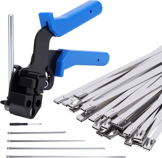 Main image of Metal Zip Ties, Cable Tie Gun Kit Fastening and Cutting Tool - 150Pcs Stainless Steel Cable Ties in 4 Size, Suitable for Agricultural Fencing, Garden Chain Link Fence Fixing, Pipe Tying