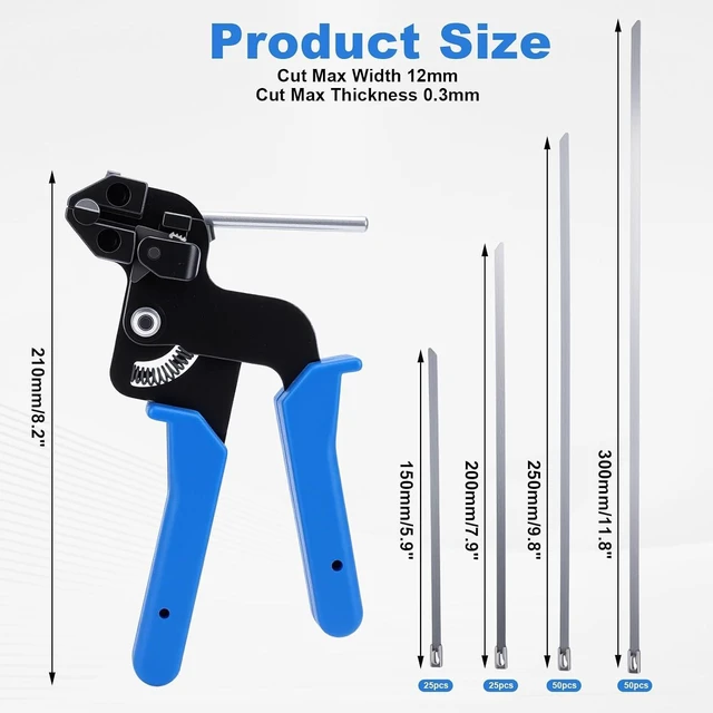 Alt view image 2 of 7 - Metal Zip Ties, Cable Tie Gun Kit Fastening and Cutting Tool - 150Pcs Stainless Steel Cable Ties in 4 Size, Suitable for Agricultural Fencing, Garden Chain Link Fence Fixing, Pipe Tying