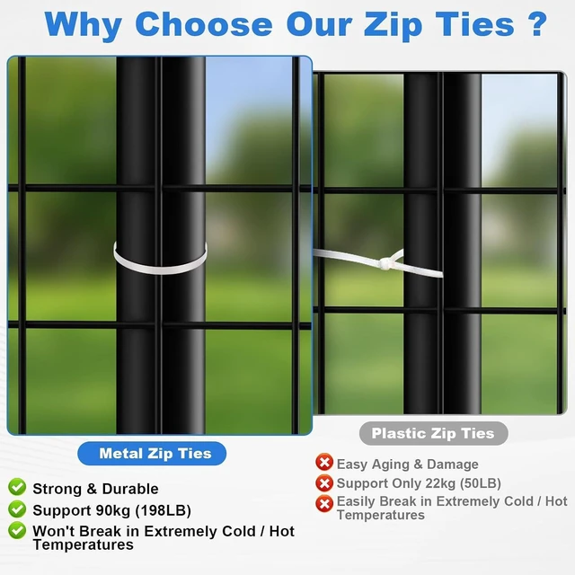 Alt view image 5 of 7 - Metal Zip Ties, Cable Tie Gun Kit Fastening and Cutting Tool - 150Pcs Stainless Steel Cable Ties in 4 Size, Suitable for Agricultural Fencing, Garden Chain Link Fence Fixing, Pipe Tying