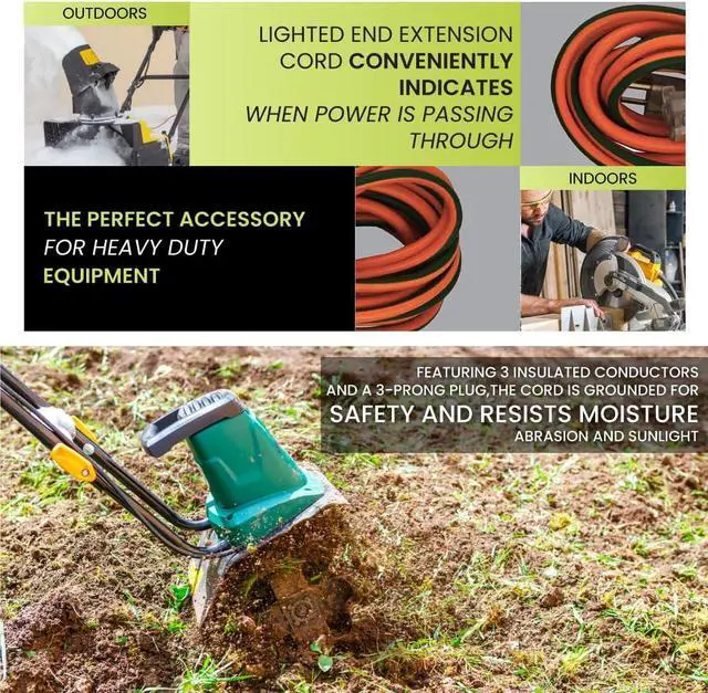 Alt view image 7 of 7 - Perfpower Go Green 12/3 SJT W-A Extension Cord, 25-Feet, Lighted Ends