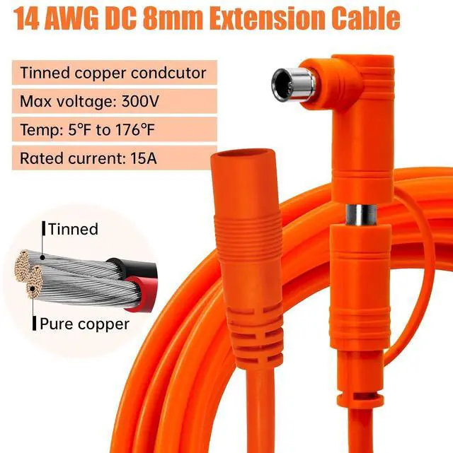 Alt view image 3 of 6 - 14 AWG Solar Extension Cable 25FT for Jackery, 8mm DC7909 Solar Panel Cable Cord Female to Male with DC8020 Male Adapter for GZ Yeti, Aker, Jackery Portable Power Station