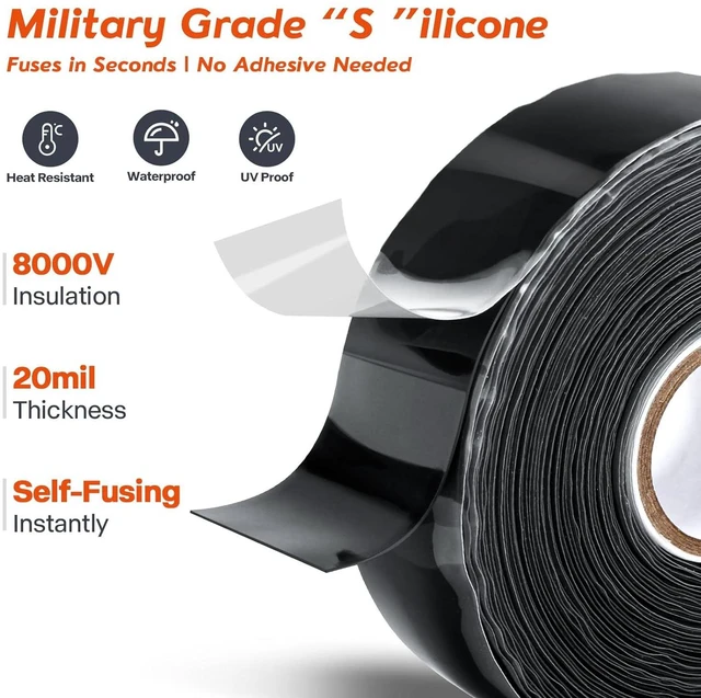 Alt view image 2 of 6 - Self-Fusing Silicone Tape 1" x 36' x 20mil Black Rubber Emergency Repair Tape Waterproof, Heat-Resistant, Insulating, Chemical-Resistant, No Residue for Automotive, Electrical & Outdoor Use
