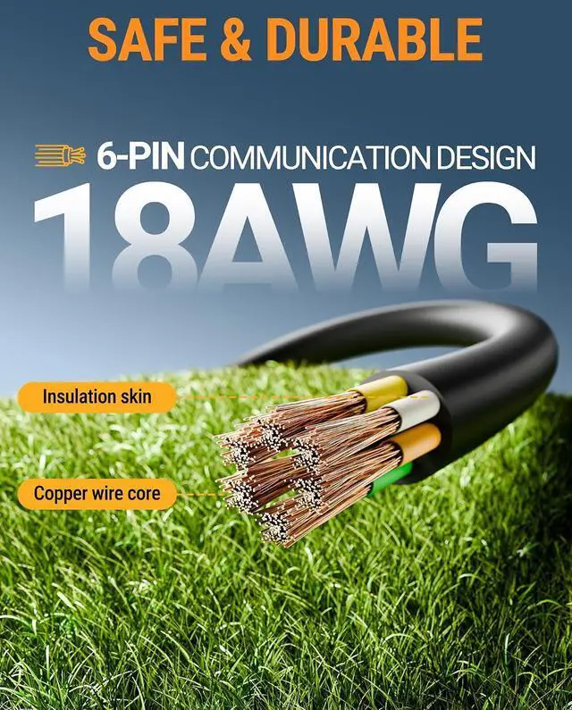 Alt view image 3 of 7 - Antenna Extension Cable,Robot Lawn Mower Extension Cable,32.8FT Outdoor Extension Cord,6 Prong Outlet Extender,Compatible with Segway Navimow i Series,Navimow H Series(32.8FT Antenna)