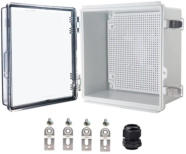 Main image of Waterproof Electrical Box, IP67 Junction Box Stainless Steel Latch Hinged Clear Cover Project Enclosure with Wall Bracket 8" x 8" x 5"