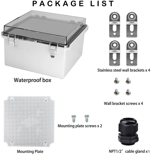Alt view image 5 of 6 - Waterproof Electrical Box, IP67 Junction Box Stainless Steel Latch Hinged Clear Cover Project Enclosure with Wall Bracket 8" x 8" x 5"