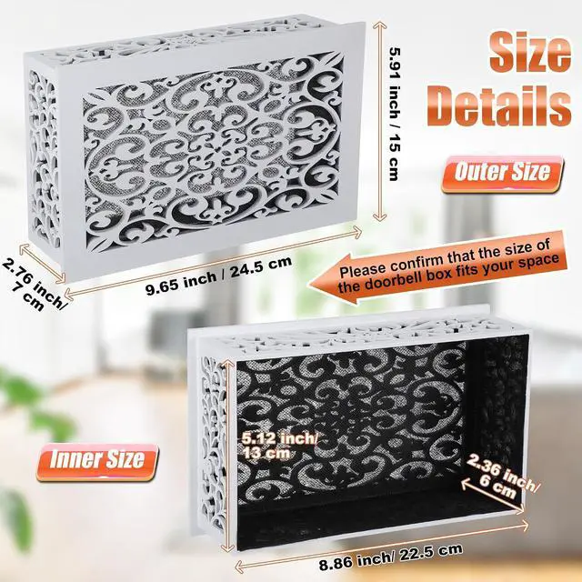 Alt view image 2 of 7 - Saillong Doorbell Chime Cover Box Only, Wooden Doorbell Chime Box, Doorbell Chime Cover Box for Indoor Outdoor, with Extra Self Adhesive Tape, Easy to Install for Home (White)