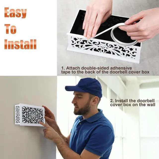 Alt view image 6 of 7 - Saillong Doorbell Chime Cover Box Only, Wooden Doorbell Chime Box, Doorbell Chime Cover Box for Indoor Outdoor, with Extra Self Adhesive Tape, Easy to Install for Home (White)
