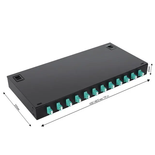 Alt view image 4 of 7 - 1 U 19" Racks Cabinet LC-OM3 12 Duplex 24 Port Fiber Enclosure Rack Mount Fiber Termination Box (Include 2Pcs Splice Trays 48 Strand OM3 Pigtail 1M Cables Spool+ Patch Panel