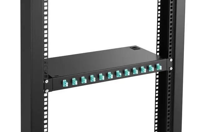 Alt view image 5 of 7 - 1 U 19" Racks Cabinet LC-OM3 12 Duplex 24 Port Fiber Enclosure Rack Mount Fiber Termination Box (Include 2Pcs Splice Trays 48 Strand OM3 Pigtail 1M Cables Spool+ Patch Panel