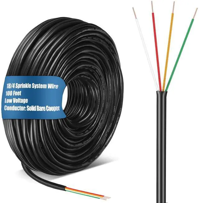 Main image of Hoolerry Solid Sprinkler System Wire 18 Gauge Irrigation Wire with UV Resistant PVC Jacket Sprinkler Cable for Underground Irrigation Field Central Control System 30v Ul Listed(18/4, 100 Ft)