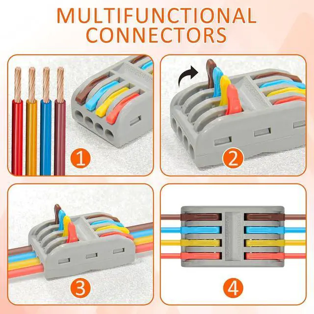 Alt view image 5 of 7 - Wire Connectors Nuts, 30pcs 4 Conductor Compact Splicing Wire Connectors, 4 in 4 Out Lever Wire Nut, 4 Circuit Inline Splices 28-12 AWG