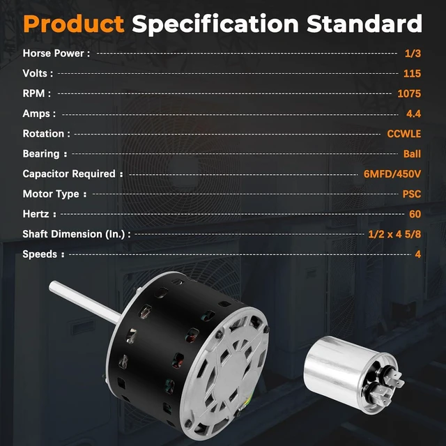 Alt view image 2 of 6 - 5KCP39GGZ183S Blower Furnace Motor 1/3 HP 115V with Capacitor Compatible with Carrier, fit for Bryant Payne HC41AE117 AC Conditioner Motor (HVAC 60Hz 1075RPM 4 Speed)