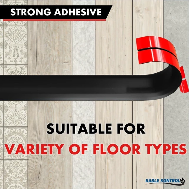 Alt view image 4 of 6 - Kable Kontrol Silicone Floor Cord Cover - 5 Ft Flexible Cord Protector, Self Adhesive, for Concealing Extension Cable, Protecting Wires, Prevents Trips 2.5in W X 0.5in H - 5 Pcs - Black