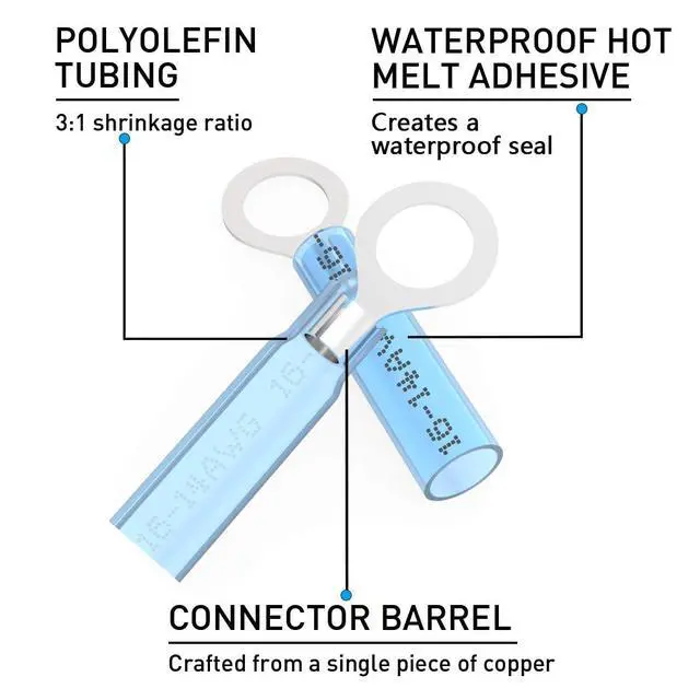 Alt view image 2 of 7 - 150PCS Heat Shrink Ring Connectors 1/4" Blue 16-14 AWG - Sopoby Electrical Crimp Ring Connectors - Heat Shrink Wire Connector Kit - Automotive, Marine, Audio, Industrial