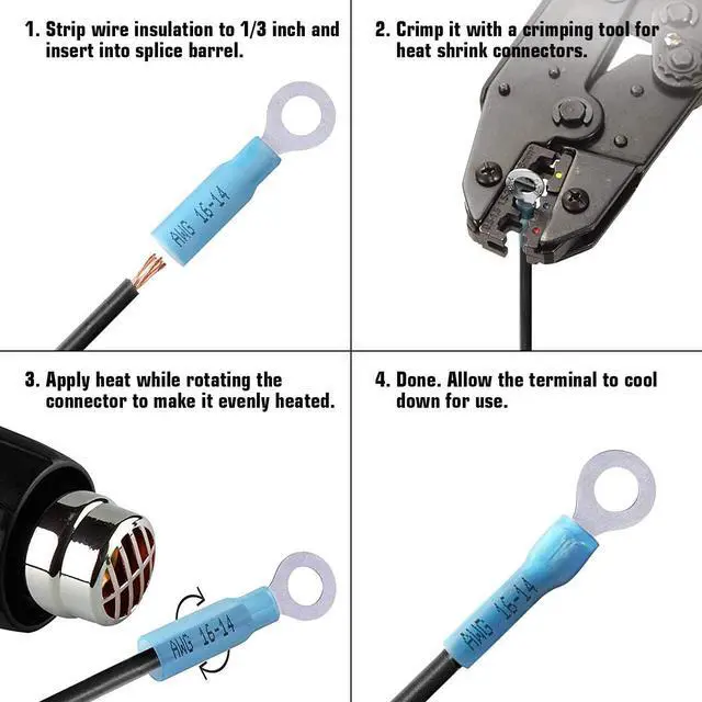Alt view image 4 of 7 - 150PCS Heat Shrink Ring Connectors 1/4" Blue 16-14 AWG - Sopoby Electrical Crimp Ring Connectors - Heat Shrink Wire Connector Kit - Automotive, Marine, Audio, Industrial