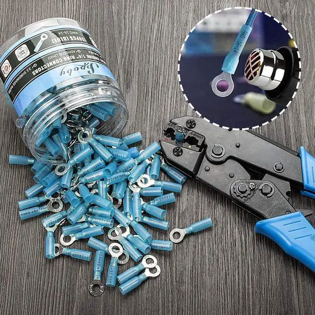 Alt view image 5 of 7 - 150PCS Heat Shrink Ring Connectors 1/4" Blue 16-14 AWG - Sopoby Electrical Crimp Ring Connectors - Heat Shrink Wire Connector Kit - Automotive, Marine, Audio, Industrial