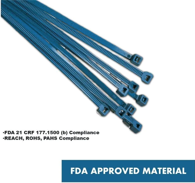 Alt view image 2 of 6 - Kable Kontrol Metal Detectable Blue Zip Ties 100 Pcs 14 Inch, 120 Lbs Tensile Strength, Iron Infused Self-Locking Industrial Cable Ties