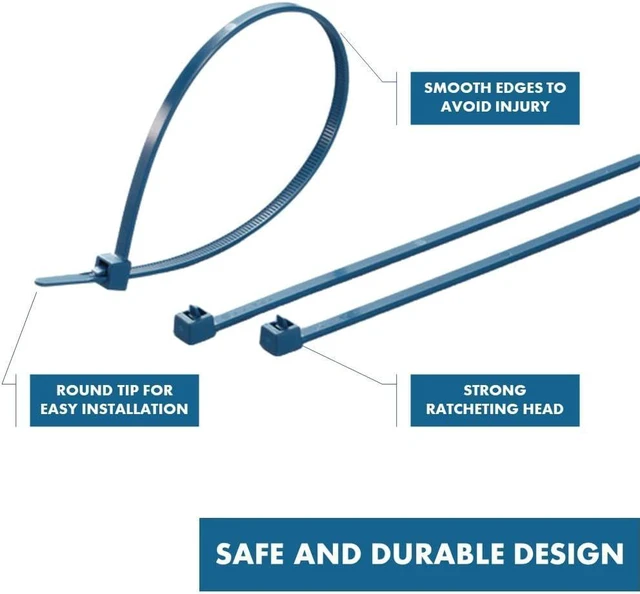 Alt view image 4 of 6 - Kable Kontrol Metal Detectable Blue Zip Ties 100 Pcs 14 Inch, 120 Lbs Tensile Strength, Iron Infused Self-Locking Industrial Cable Ties