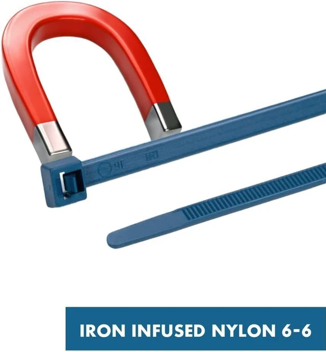 Alt view image 3 of 6 - Kable Kontrol Metal Detectable Blue Zip Ties 100 Pcs 14 Inch, 120 Lbs Tensile Strength, Iron Infused Self-Locking Industrial Cable Ties