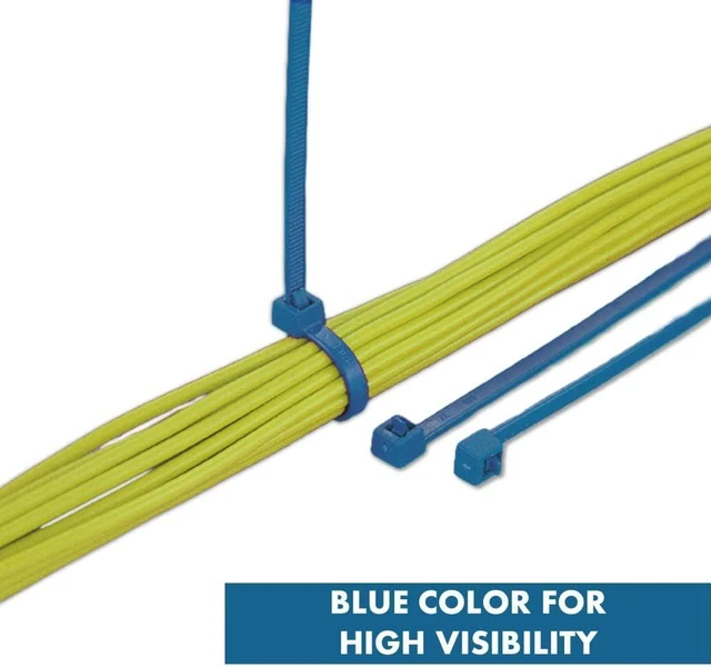 Alt view image 6 of 6 - Kable Kontrol Metal Detectable Blue Zip Ties 100 Pcs 14 Inch, 120 Lbs Tensile Strength, Iron Infused Self-Locking Industrial Cable Ties