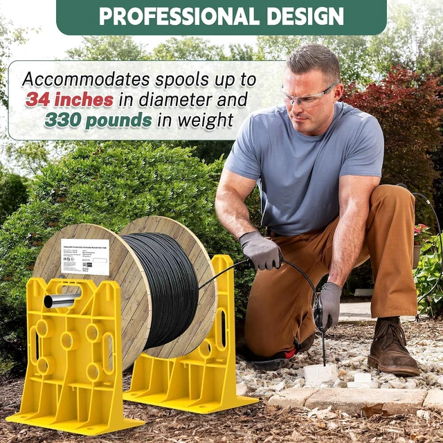 Alt view image 2 of 7 - Multi Purpose Wire Dispenser Cable Wire Spool Rack Wire Spool Caddy Holds Spools Up to 34 Inches in Diameter Load Capacity 330 Pounds (Yellow, 1 Pair)