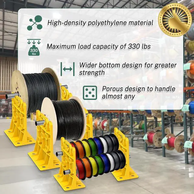 Alt view image 4 of 7 - Multi Purpose Wire Dispenser Cable Wire Spool Rack Wire Spool Caddy Holds Spools Up to 34 Inches in Diameter Load Capacity 330 Pounds (Yellow, 1 Pair)