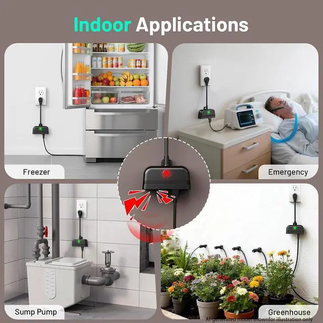 Alt view image 3 of 7 - Power Failure Alarm WiFi, Outdoor Power Outage Alarm with App Alert & Loud 110dB, Smart Power Outlet Alarms for Freezer, Sump Pump, Auto Drip Irrigation, Greenhouse, Pond Pump