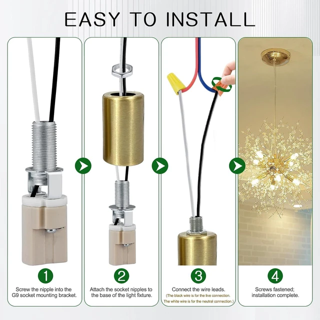 Alt view image 4 of 7 - G9 Socket,Ceramic G9 Bulb Lamp Holder,G9 Bi-Pin Light Socket with Wire for G9 Base Halogen Incandescent LED House Hold Light Bulb (10-Pack)
