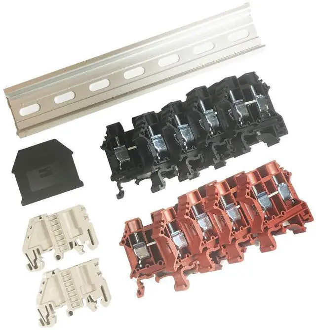 Alt view image 2 of 5 - Dinkle Assembly DK10N Red/Black 10 Gang Box Connector DIN Rail Terminal Blocks, 6-20 AWG, 60 Amp, 600 Volt Separate Circuits