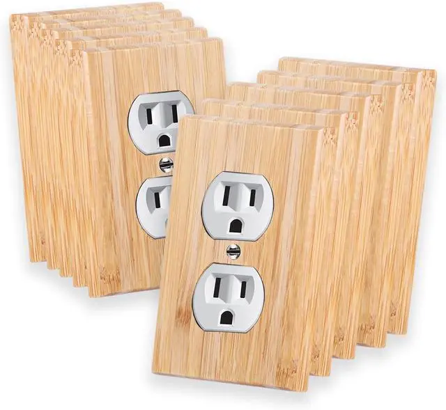 Main image of 10 Pieces Wood Double hole Outlet Light Switch Plate 4.5" X 2.76" Raw Wood Wallplate Bamboo Light Switch Cover Quality Wallplate Wooden Electrical Decor (Double hole Outlet)