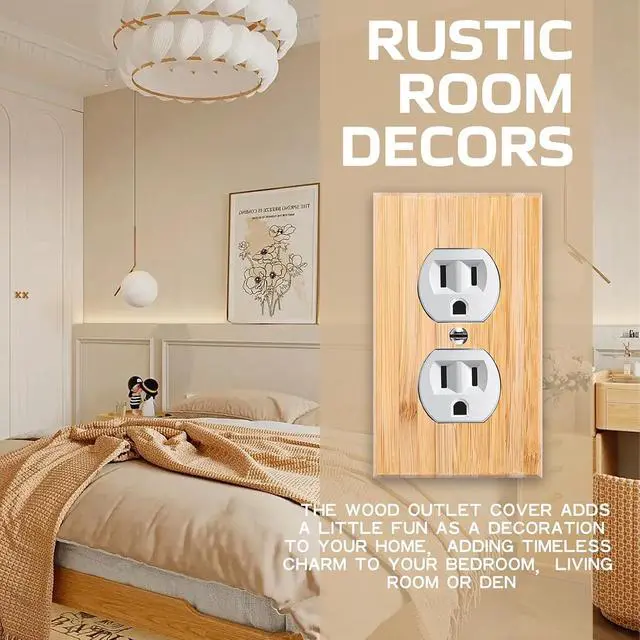 Alt view image 4 of 6 - 10 Pieces Wood Double hole Outlet Light Switch Plate 4.5" X 2.76" Raw Wood Wallplate Bamboo Light Switch Cover Quality Wallplate Wooden Electrical Decor (Double hole Outlet)