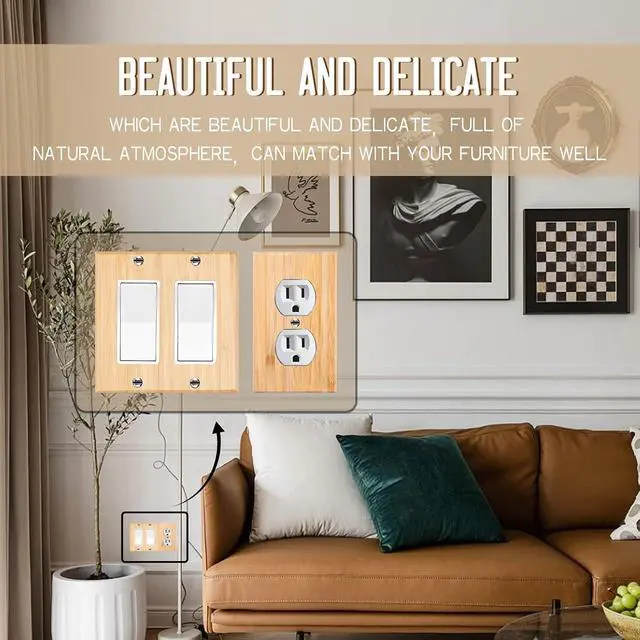 Alt view image 6 of 6 - 10 Pieces Wood Double hole Outlet Light Switch Plate 4.5" X 2.76" Raw Wood Wallplate Bamboo Light Switch Cover Quality Wallplate Wooden Electrical Decor (Double hole Outlet)