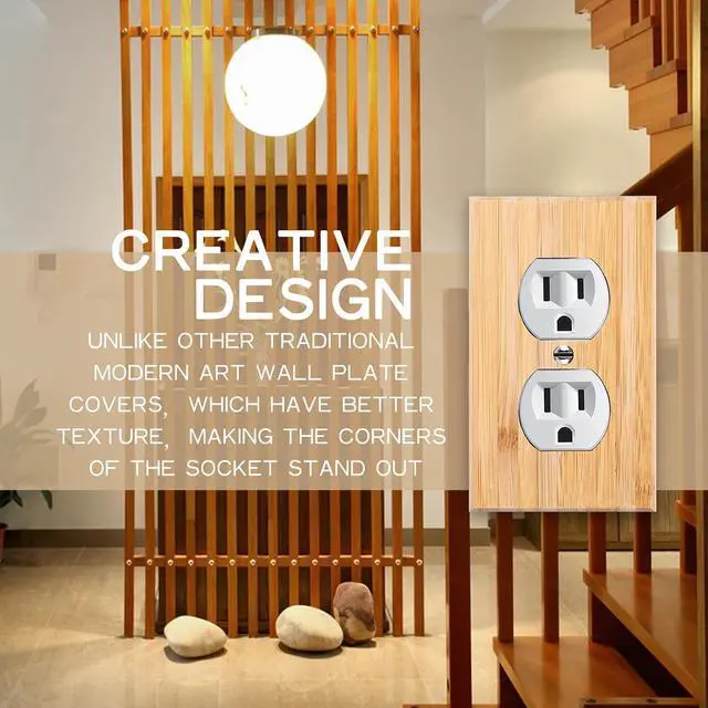 Alt view image 5 of 6 - 10 Pieces Wood Double hole Outlet Light Switch Plate 4.5" X 2.76" Raw Wood Wallplate Bamboo Light Switch Cover Quality Wallplate Wooden Electrical Decor (Double hole Outlet)