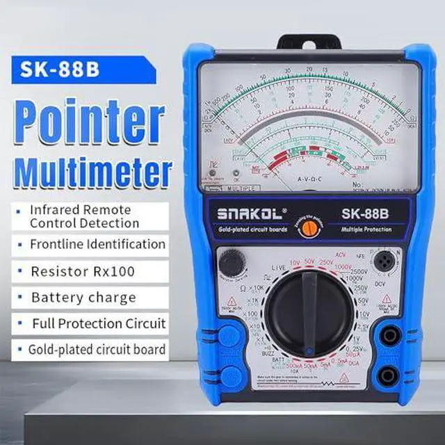 Alt view image 4 of 7 - Analog Multimeter, High Sensitivity Wide Range Handheld Tester with Silicone Cover Stand Magnet, for AC/DC Voltage Current Diode LED Testing and Electronics Repair (SK-88B)