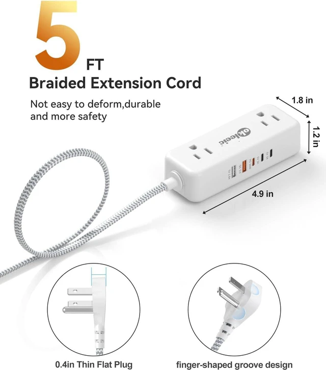 Alt view image 2 of 7 - PD30W USB C Travel Power Strip,Cruise Power Strip with 5 USB(3 USB-C) Ports and 4 Outlets, Braided Extension Cord 5Ft, 30W Fast Charging Station Compatible with MacBook Laptops iPad Pro iPhone Samsung