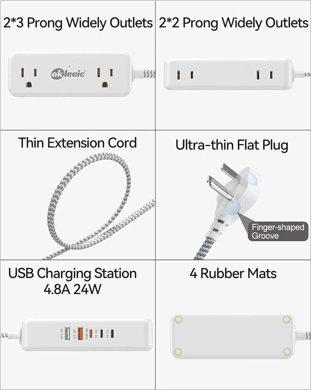 Alt view image 6 of 7 - PD30W USB C Travel Power Strip,Cruise Power Strip with 5 USB(3 USB-C) Ports and 4 Outlets, Braided Extension Cord 5Ft, 30W Fast Charging Station Compatible with MacBook Laptops iPad Pro iPhone Samsung
