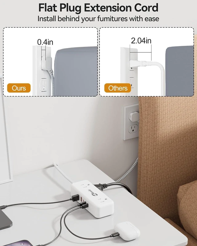Alt view image 7 of 7 - PD30W USB C Travel Power Strip,Cruise Power Strip with 5 USB(3 USB-C) Ports and 4 Outlets, Braided Extension Cord 5Ft, 30W Fast Charging Station Compatible with MacBook Laptops iPad Pro iPhone Samsung