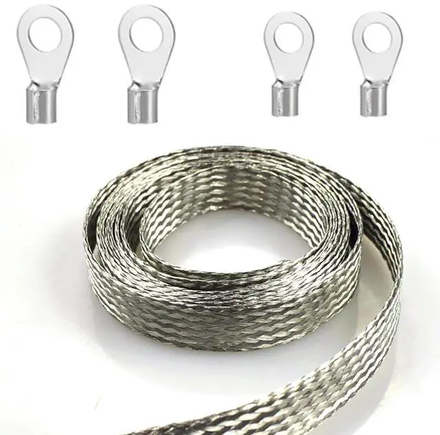 Main image of Tinned Flat Copper Braid Cable,13mm Flat Copper Braided Ground Strap Wire, Flexible Shielding Wire Mesh16.4ft