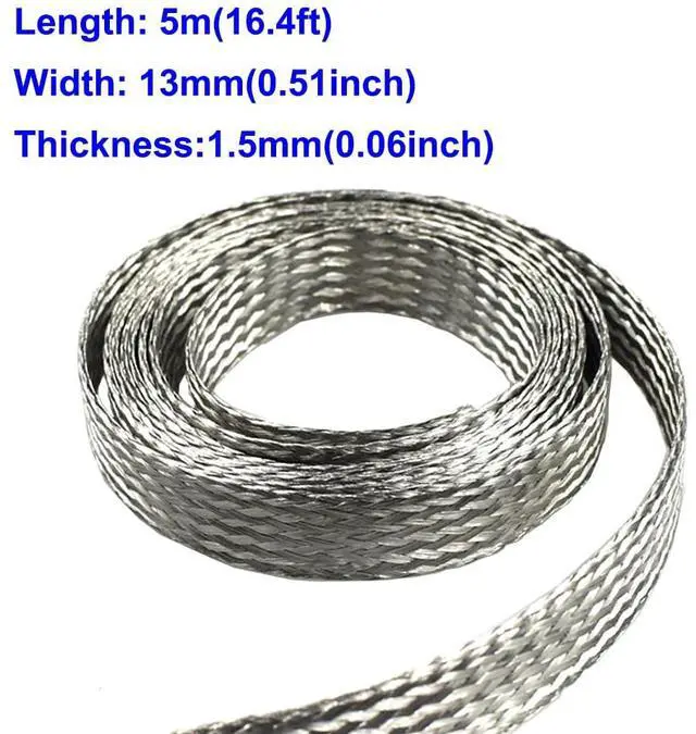 Alt view image 2 of 5 - Tinned Flat Copper Braid Cable,13mm Flat Copper Braided Ground Strap Wire, Flexible Shielding Wire Mesh16.4ft