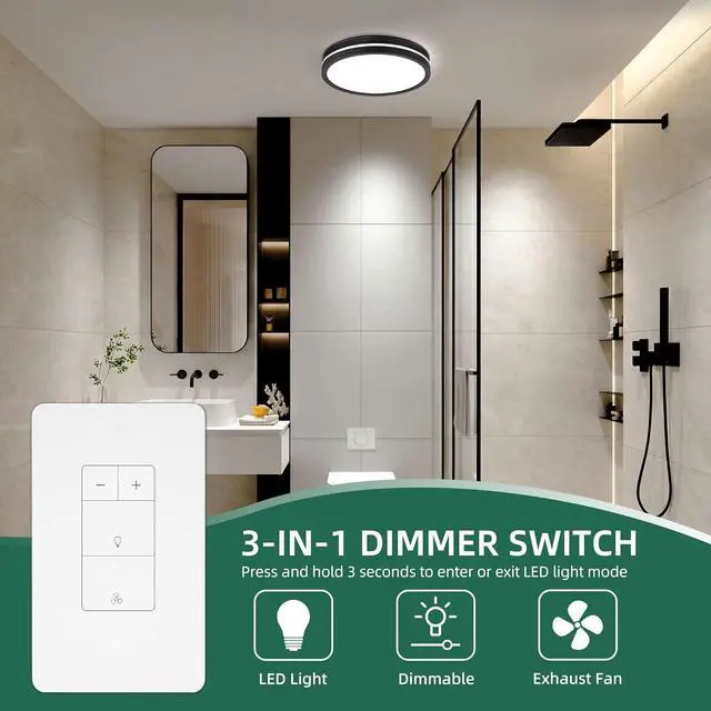 Alt view image 2 of 7 - Akicon Dimmer Switch for Exhaust Fan with Light, Single Pole Fan Light Switch, Neutral Wire Needed, White