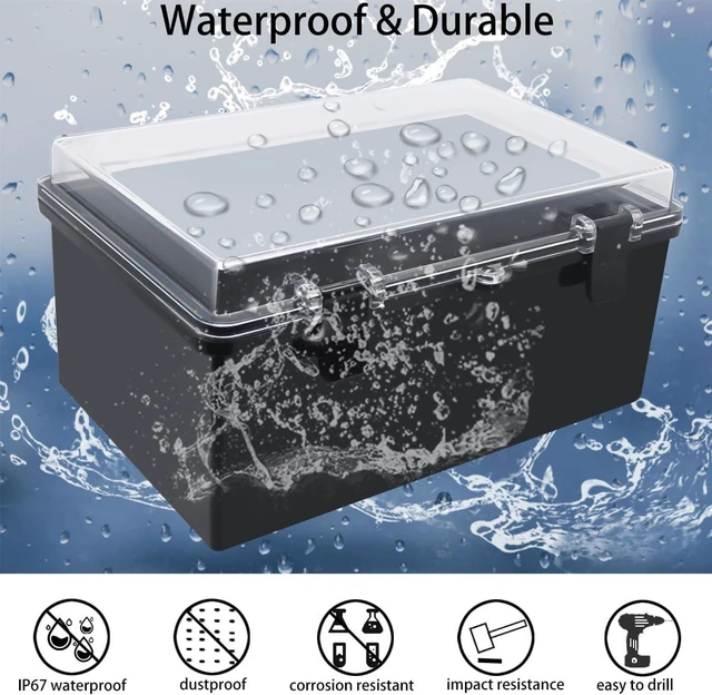Alt view image 2 of 6 - Junction Box, Hinged Black Clear Cover IP67 Waterproof ABS Project Box with Mounting Plate Electrical Box Enclosure with Wall Bracket 11.4 x 7.5 x 5.5inch(290x190x140mm)