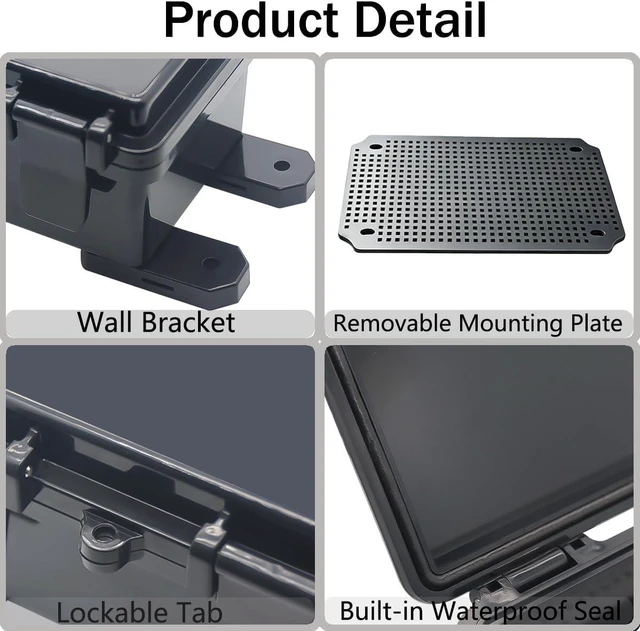 Alt view image 4 of 6 - Junction Box, Hinged Black Clear Cover IP67 Waterproof ABS Project Box with Mounting Plate Electrical Box Enclosure with Wall Bracket 11.4 x 7.5 x 5.5inch(290x190x140mm)