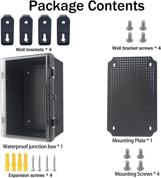 Alt view image 6 of 6 - Junction Box, Hinged Black Clear Cover IP67 Waterproof ABS Project Box with Mounting Plate Electrical Box Enclosure with Wall Bracket 11.4 x 7.5 x 5.5inch(290x190x140mm)