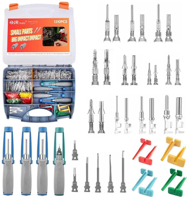 Main image of JRready ST6531 1310Pcs Pin Extractor Removal Tool Pins Terminals Connector Kit Male Female Crimp Contact Standard Molex MLX/093/062/Micro-Fit/Mini-Fit Jr. Superseal 1.5 Deutsch