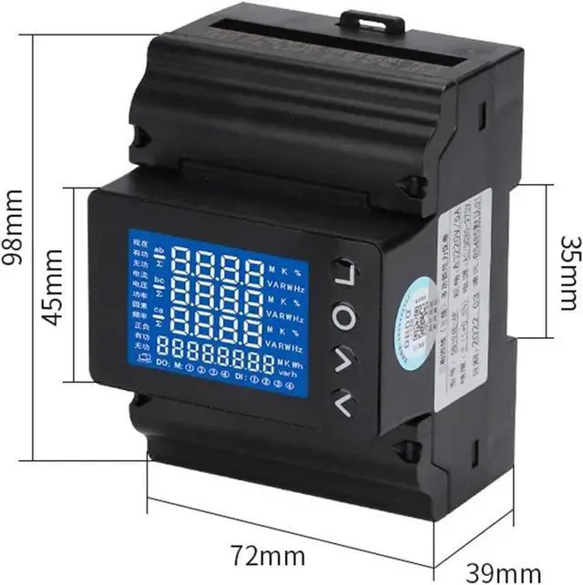 Alt view image 3 of 3 - Energy Meter Three Phase DIN Rail Multifunction Energy Meter Backlit Screen RS485 Modbus RTU with Current Transformer DSM630MCT(with 150a Ct)