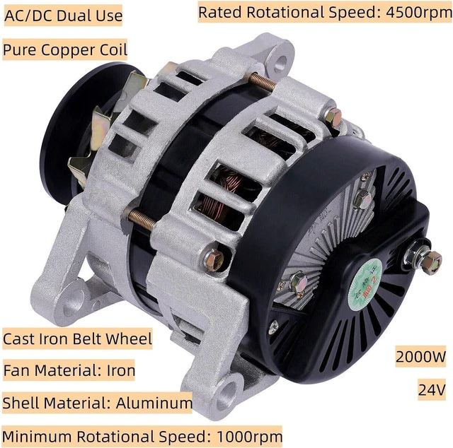 Alt view image 2 of 7 - 12V/24V Permanent Magnet Generator 2000W Low Speed Alternator Pure Copper Brushless (Color : 24V, Size : 2KW)