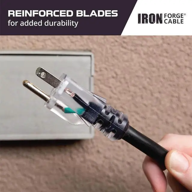 Alt view image 4 of 7 - Iron Forge Cable 15 ft Lighted Outdoor Extension Cord - 10 Gauge Heavy Duty Extension Cord Black 15 Amp with 3 Prong Grounded Plug, Weatherproof Power Cable for Outside