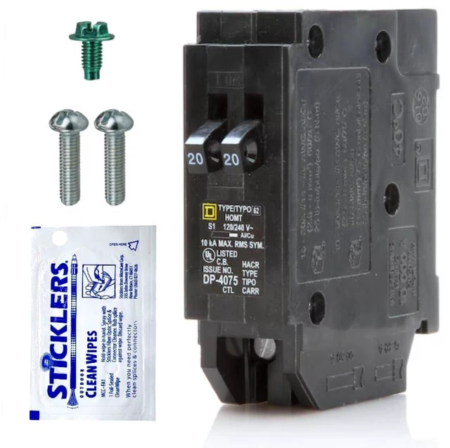 Main image of Homt2020 Genuine Square D Tandem Circuit Breaker Kit (1 Unit), 20/20 Amp (20A/20A) Monopolar, 120V, 10Kaic, UL Certified, Compact for Homeline Panel, Workshop, Garage, RV