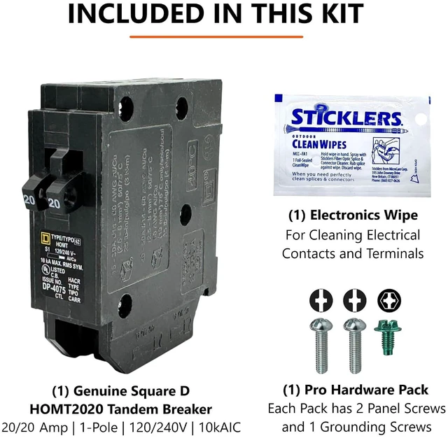 Alt view image 5 of 7 - Homt2020 Genuine Square D Tandem Circuit Breaker Kit (1 Unit), 20/20 Amp (20A/20A) Monopolar, 120V, 10Kaic, UL Certified, Compact for Homeline Panel, Workshop, Garage, RV